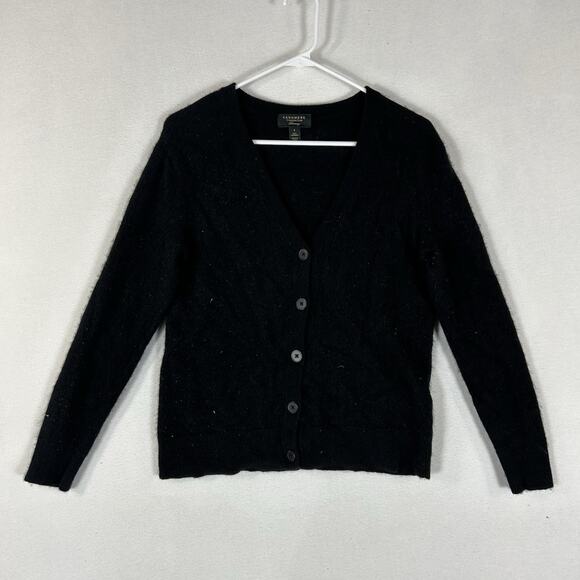 Charter Club Cashmere Cardigan Sweater V-neck Womens Large Black Casual FLAWED - Picture 1 of 9